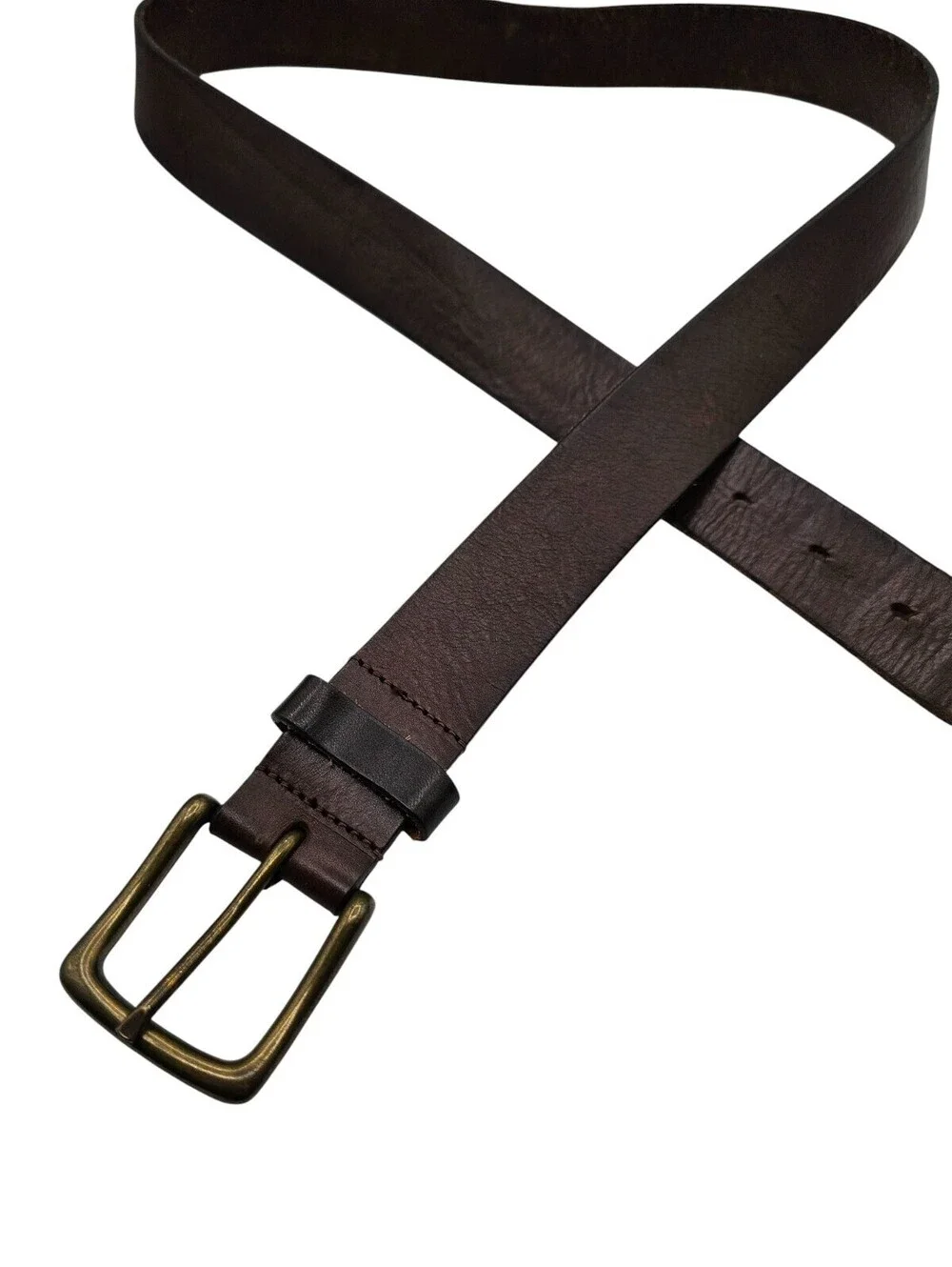 Eddie Bauer Mens Sz XL All Leather Belt Dark Brown w/ Gold Buckle